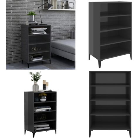 Credenza Grigio Lucido 57x35x90 cm in Legno Multistrato - Credenza grigia - Credenza con ripiani