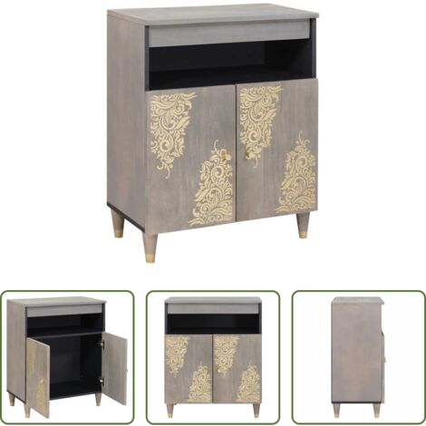 Credenza grigio oro -  Credenza Grigio e Oro 60 x 33 x 75 cm Legno di mango massello