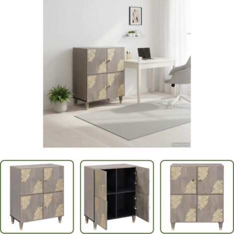 Credenza grigio oro -  Credenza Grigio e Oro 60 x 33 x 75 cm Legno di mango massello