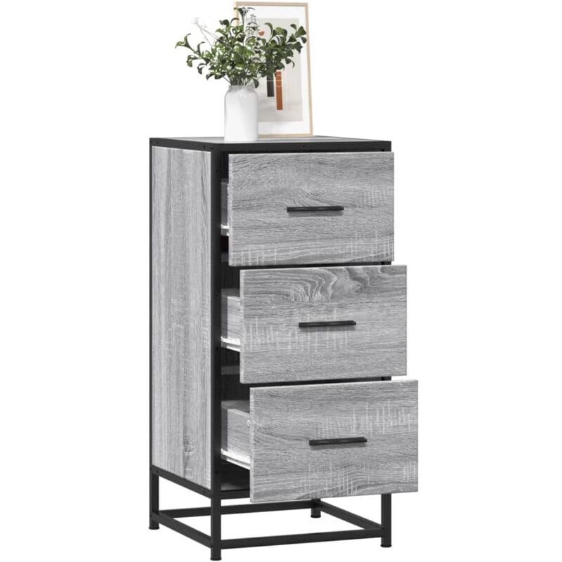 Credenza Grigio Sonoma 35,5x35x76 cm in Truciolato e Metallo