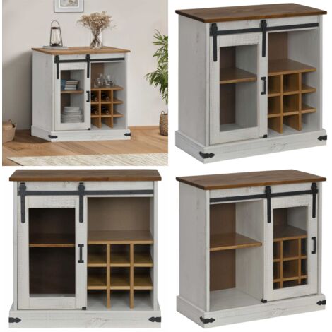 Credenza HALDEN con Anta Scorrevole 80x40x80 cm Legno Massello - Armadietto con ante scorrevoli - Credenza in legno massello