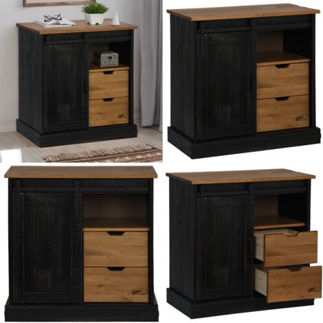Credenza HALDEN con Anta Scorrevole 80x40x80 cm Legno Massello - Credenza con anta scorrevole - Credenza in legno massello