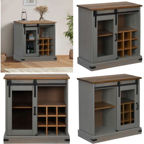 Credenza HALDEN con Anta Scorrevole 80x40x80 cm Legno Massello - Credenza scorrevole - Credenza in legno massello