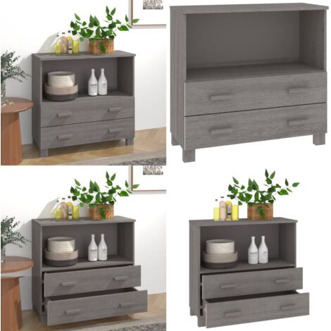 Credenza HAMAR Grigio Chiaro 85x35x80 cm Legno Massello di Pino - Credenza con cassetti - Credenza in pino
