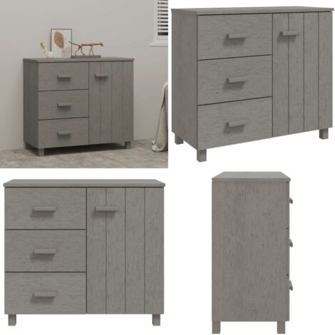 Credenza HAMAR Grigio Chiaro 90x40x80 cm Legno Massello di Pino - Credenza con cassetti - Credenza in pino