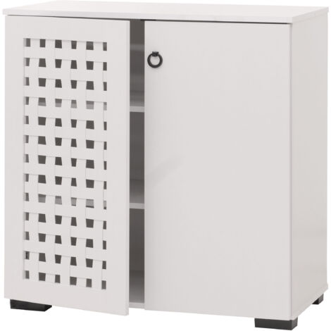 Credenza HHG-355, armadietto, design 3D in vimini 2 ante 3 scomparti con chiusura ammortizzata, 82x80x37cm, bianco