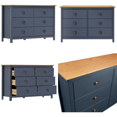 Credenza Hill Grigia 125x40x80 cm in Legno Massello di Pino - Credenza con cassetti - Credenza per salotto