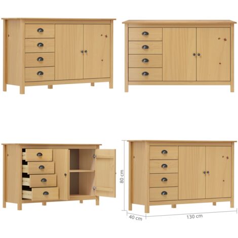 Credenza Hill Marrone ambra 130x40x80 cm in Legno di Pino - Armadietto in legno - Cassettiera in pino