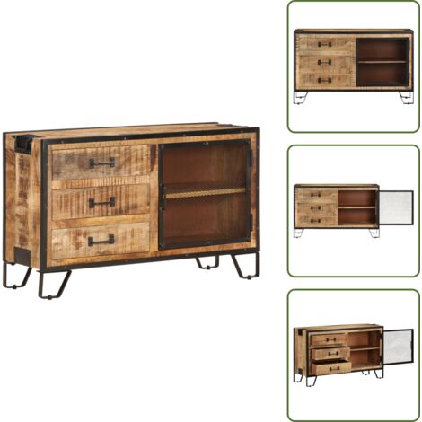Credenza in acciaio - vidaXL Credenza 100x31x60 cm in Legno Massello di Mango Grezzo - Credenza con cassetti