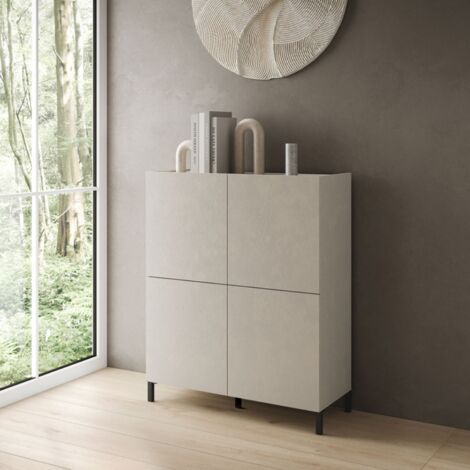 Credenza in legno 90x110 cm a 4 ante e 2 vani con ripiani Grigio HARAS