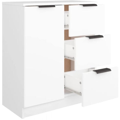 SHALLY DOGAN Credenza in Legno Bianco Cassettiera Consolle 1 Anta e 3 Cassetti Salvaspazio