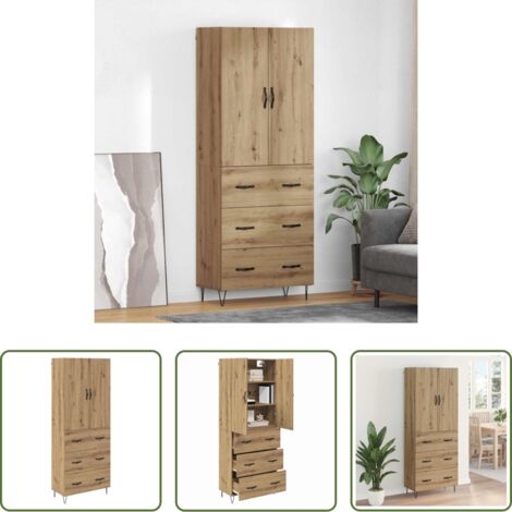 Credenza in legno -  Credenza 2 pcs Rovere artigianale Legno ingegnerizzato e vetro