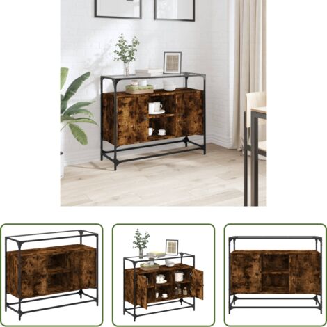 Credenza in legno -  Credenza Piano Vetro Rovere Fumo 98x35x81cm Legno Multistrato