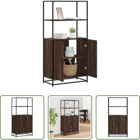 Credenza in Legno - Credenza Rovere Marrone 68x35x139 cm Legno Multistrato Metallo