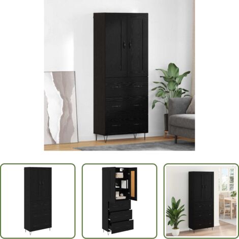 Credenza in legno -  Credenza Rovere Nero 69,5 x 34 x 180 cm Legno multistrato