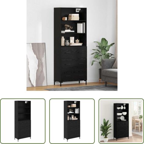 Credenza in legno -  Credenza Rovere Nero 69,5 x 34 x 180 cm Legno multistrato