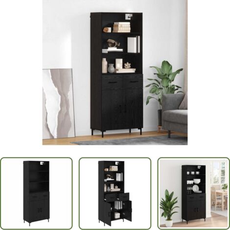 Credenza in legno -  Credenza Rovere Nero 69,5 x 34 x 180 cm Legno multistrato