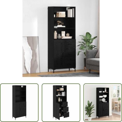 Credenza in legno -  Credenza Rovere Nero 69,5 x 34 x 180 cm Legno multistrato