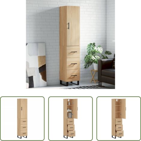 Credenza in legno -  Credenza Rovere Sonoma 34,5x34x180 cm in Legno Multistrato