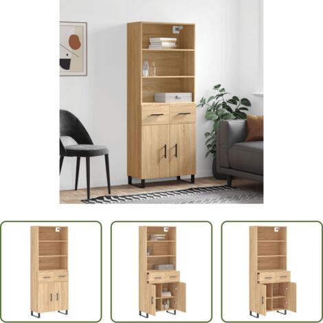Credenza in legno -  Credenza Rovere Sonoma 69,5x34x180 cm in Legno Multistrato