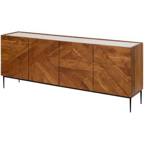 Credenza in legno di acacia 200x40x76 laccato naturale / marmo bianco KARLSTAD 16