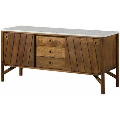 Credenza alta / Armadio in legno di mango decapato brown wash con intagli