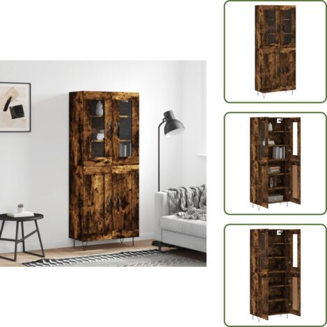 Credenza in legno fumo - vidaXL Credenza Rovere Fumo  69,5x34x180 cm in Legno Multistrato - Credenza con piedini in metallo