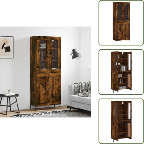 Credenza in legno fumo - vidaXL Credenza Rovere Fumo  69,5x34x180 cm in Legno Multistrato - Credenza con piedini in metallo