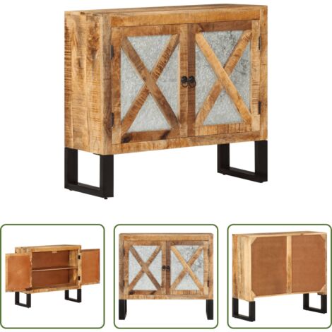 Credenza in legno grezzo -  Credenza 80x30x71 cm in Legno Grezzo Massello Mango e Metallo
