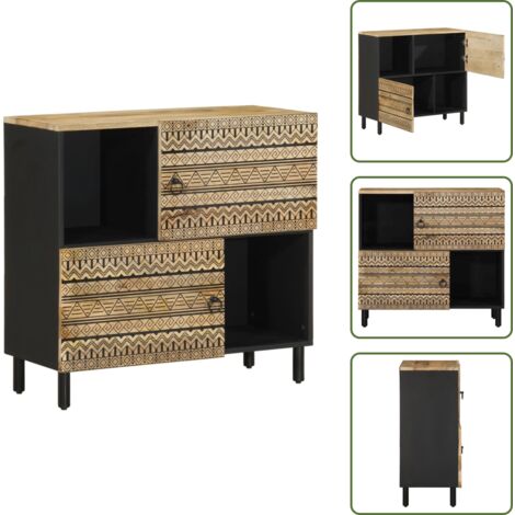 Credenza in legno grezzo - vidaXL Credenza 80x33,5x75 cm in Legno Massello di Mango Grezzo - Credenza con ante