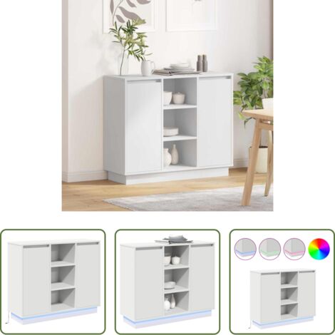 Credenza in legno -  Madia LED Bianco 90 x 32 x 75 cm Legno multistrato