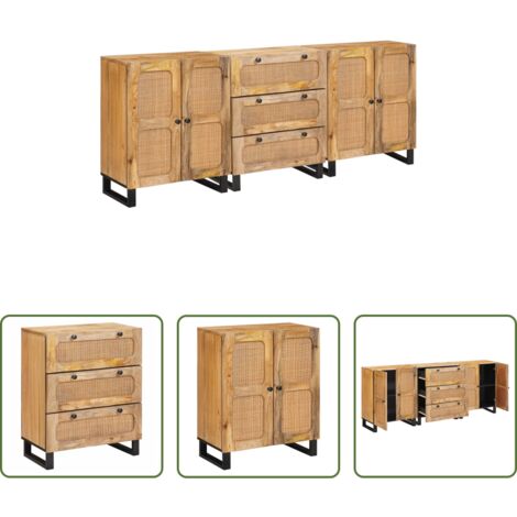 Credenza in legno mango -  Credenza 3 pcs Marrone 180 x 33 x 75 cm Legno di mango massello