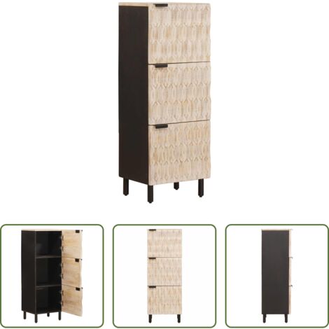 Credenza in legno mango -  Credenza con porta Finitura Bianco Lavato 40 x 33 x 110 cm