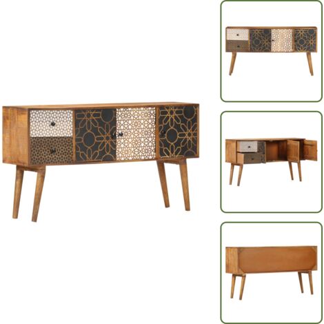 Credenza in legno massello - vidaXL Credenza con Motivo Stampato 130x30x70 cm in Massello di Mango - Credenza decorativa