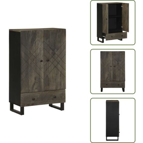 Credenza in legno massello - vidaXL Credenza Nera 60x33x100 cm in Legno Massello di Mango - Credenza con piedini in metallo