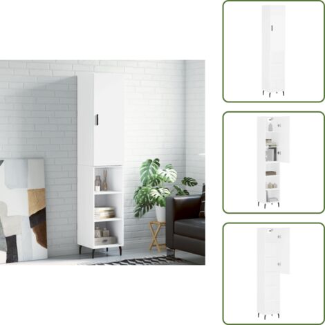 Credenza in legno multistrato - vidaXL Credenza Bianca 34,5x34x180 cm in Legno Multistrato - Credenza con piedini in metallo