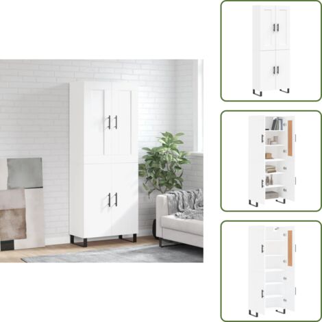 Credenza in legno multistrato - vidaXL Credenza Bianca 69,5x34x180 cm in Legno Multistrato - Credenza con piedini in ferro