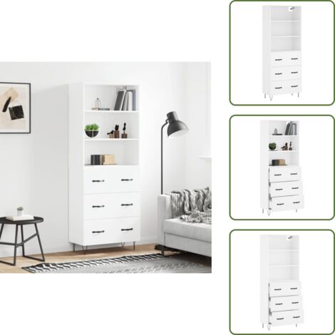 Credenza in legno multistrato - vidaXL Credenza Bianca 69,5x34x180 cm in Legno Multistrato - Credenza con piedini in metallo