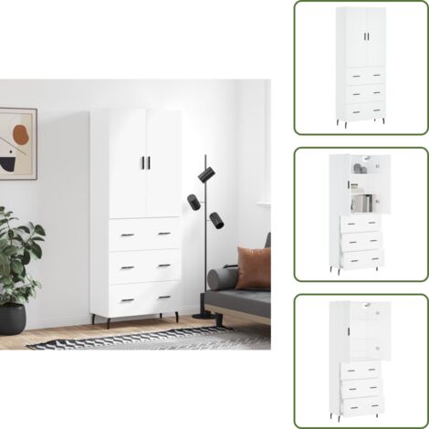 Credenza in legno multistrato - vidaXL Credenza Bianca 69,5x34x180 cm in Legno Multistrato - Credenza con piedini in metallo