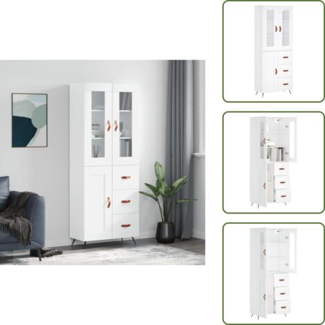 Credenza in legno multistrato - vidaXL Credenza Bianca 69,5x34x180 cm in Legno Multistrato - Credenza con piedini in metallo