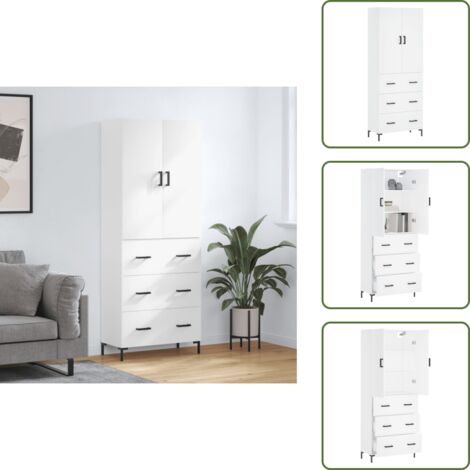 Credenza in legno multistrato - vidaXL Credenza Bianca 69,5x34x180 cm in Legno Multistrato - Credenza con piedini in metallo
