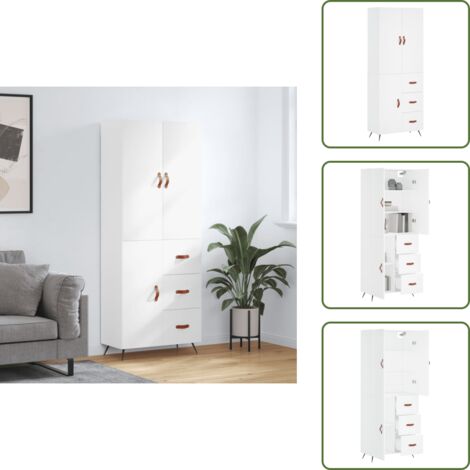 Credenza in legno multistrato - vidaXL Credenza Bianca 69,5x34x180 cm in Legno Multistrato - Credenza con piedini in metallo