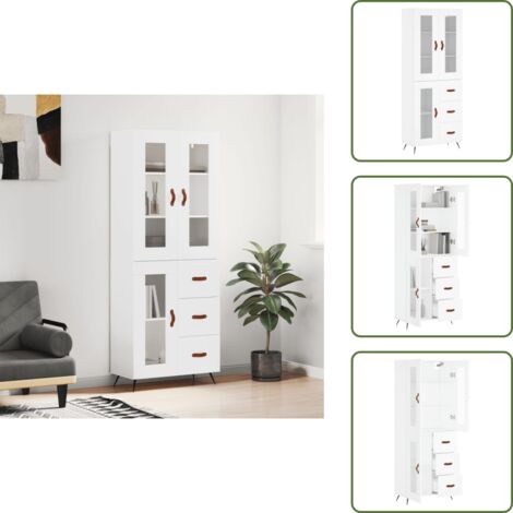 Credenza in legno multistrato - vidaXL Credenza Bianca 69,5x34x180 cm in Legno Multistrato - Credenza con piedini in metallo