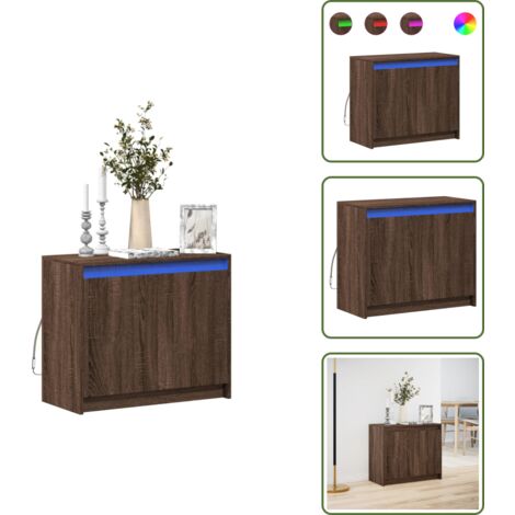 Credenza in legno multistrato - vidaXL Credenza con LED Rovere Marrone 72x34x61 cm Legno Multistrato - Credenza con ante