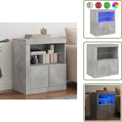 Credenza in legno multistrato - vidaXL Credenza con Luci LED Grigio Cemento 60,5x37x67 cm - Credenza per oggetti decorativi
