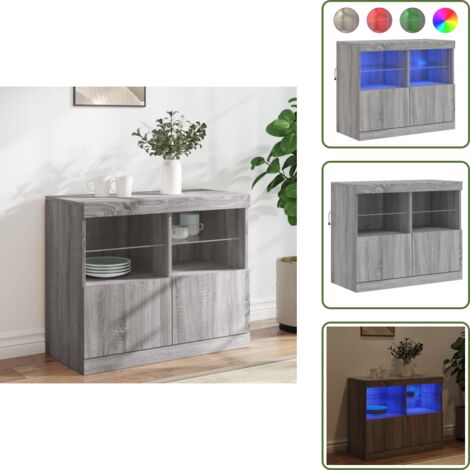 Credenza in legno multistrato - vidaXL Credenza con Luci LED Grigio Sonoma 81x37x67 cm - Credenza con spazio portaoggetti