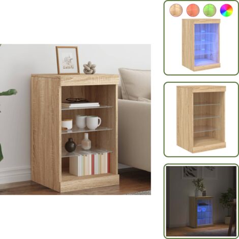 Credenza in legno multistrato - vidaXL Credenza con Luci LED Rovere Sonoma 41x37x67 cm - Credenza con funzione di esposizione