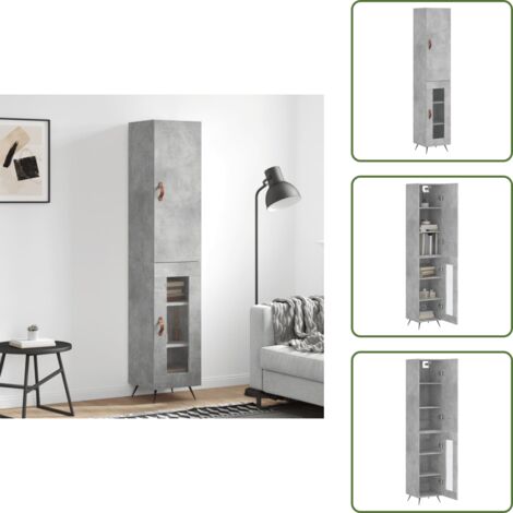Credenza in legno multistrato - vidaXL Credenza Grigio Cemento 34,5x34x180 cm in Legno Multistrato - Credenza con ante