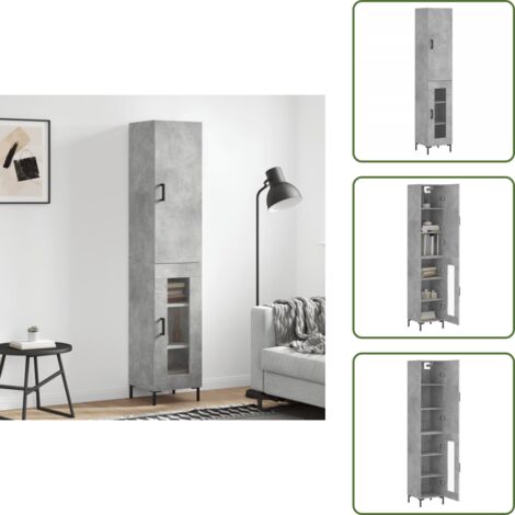 Credenza in legno multistrato - vidaXL Credenza Grigio Cemento 34,5x34x180 cm in Legno Multistrato - Credenza con ante