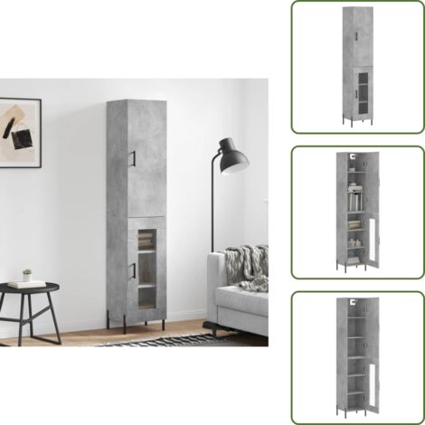 Credenza in legno multistrato - vidaXL Credenza Grigio Cemento 34,5x34x180 cm in Legno Multistrato - Credenza con ante